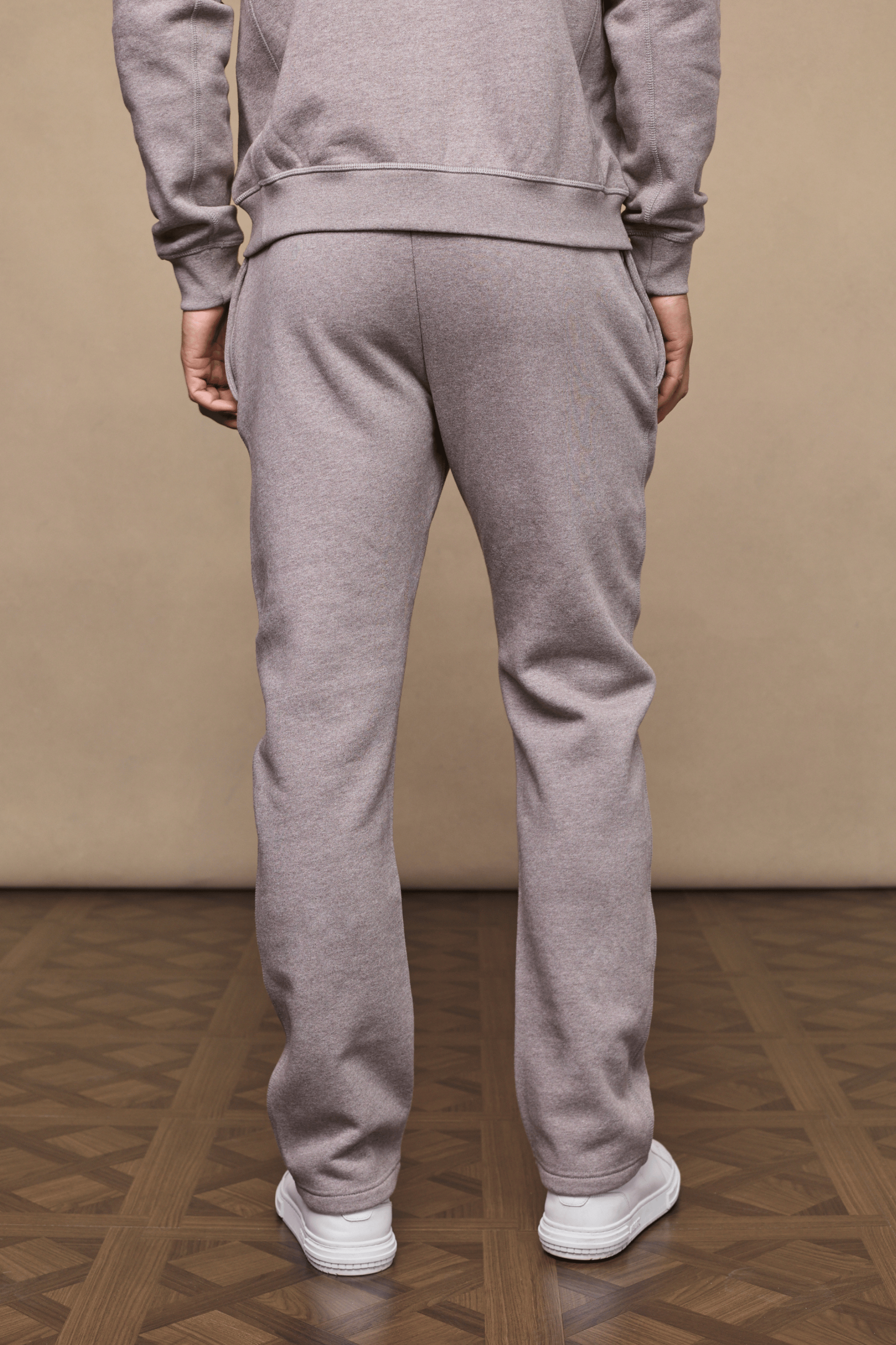 Men’s heavyweight cotton blend joggers in brown marl with straight leg fit by Raith