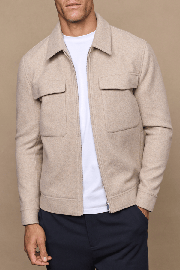 Fabian Zip Through Jacket - Oatmeal