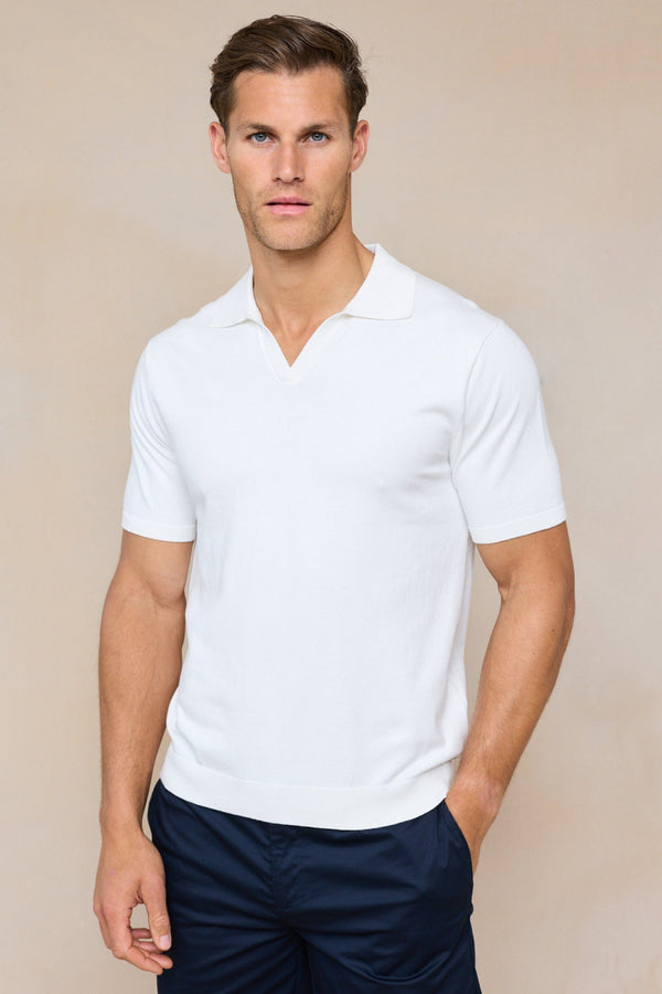 Privia Knitted Open Neck Polo - Ecru