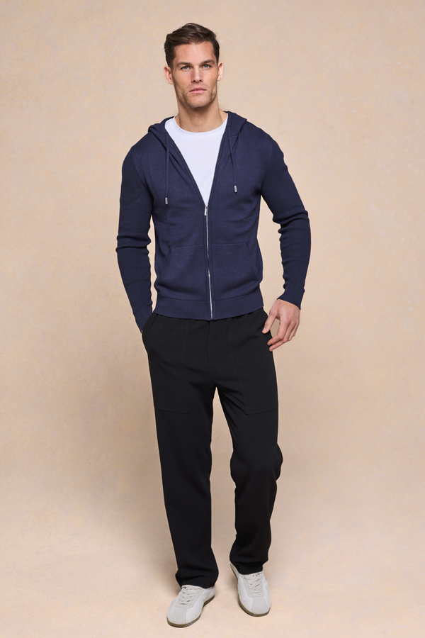 Nolan Knitted Zip Through Hoodie - Navy