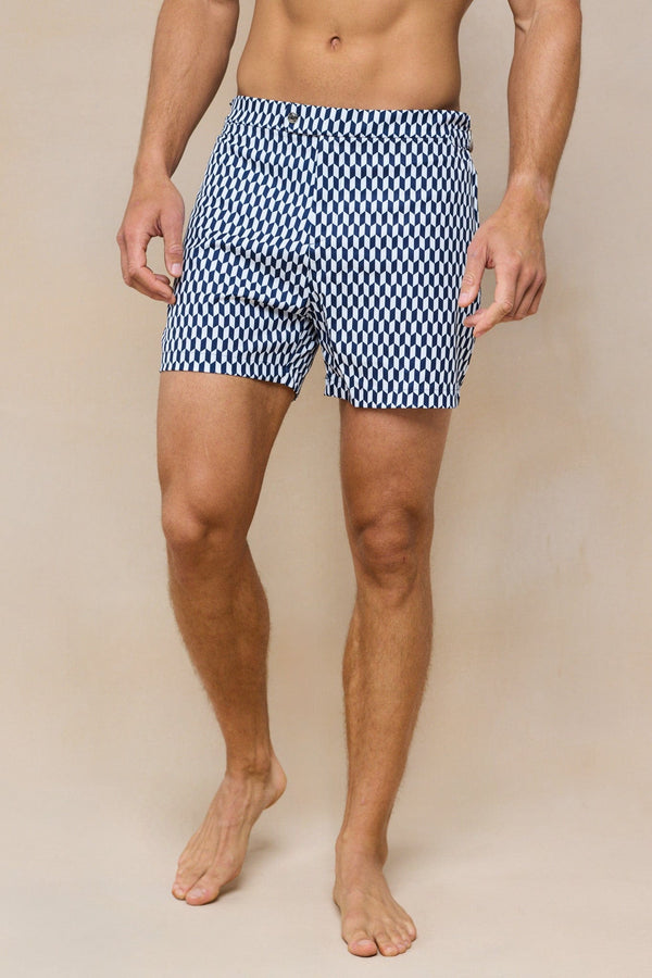 Rambla Printed Buckle Swim Short - Navy/White