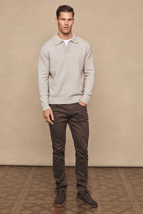 Dylan Chunky Knit Open Collar Sweater - Oatmeal