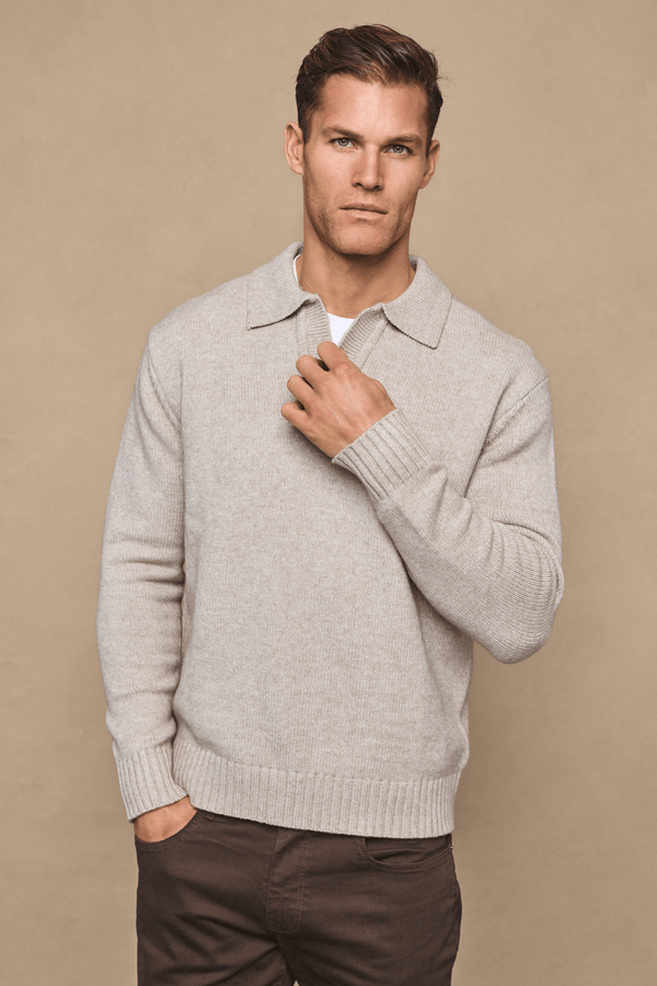 Dylan Chunky Knit Open Collar Sweater - Oatmeal