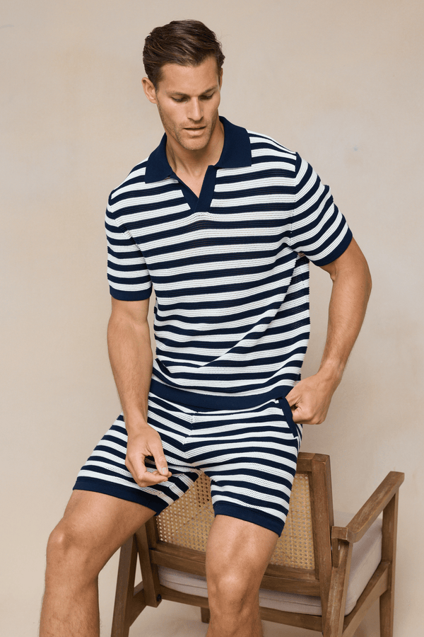 Lattolo Striped Knit Short - Navy/Ecru