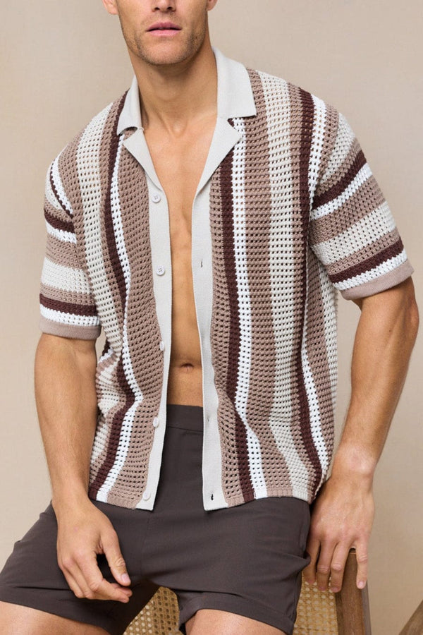 Dell'Amore Crochet Knit Shirt - Brown