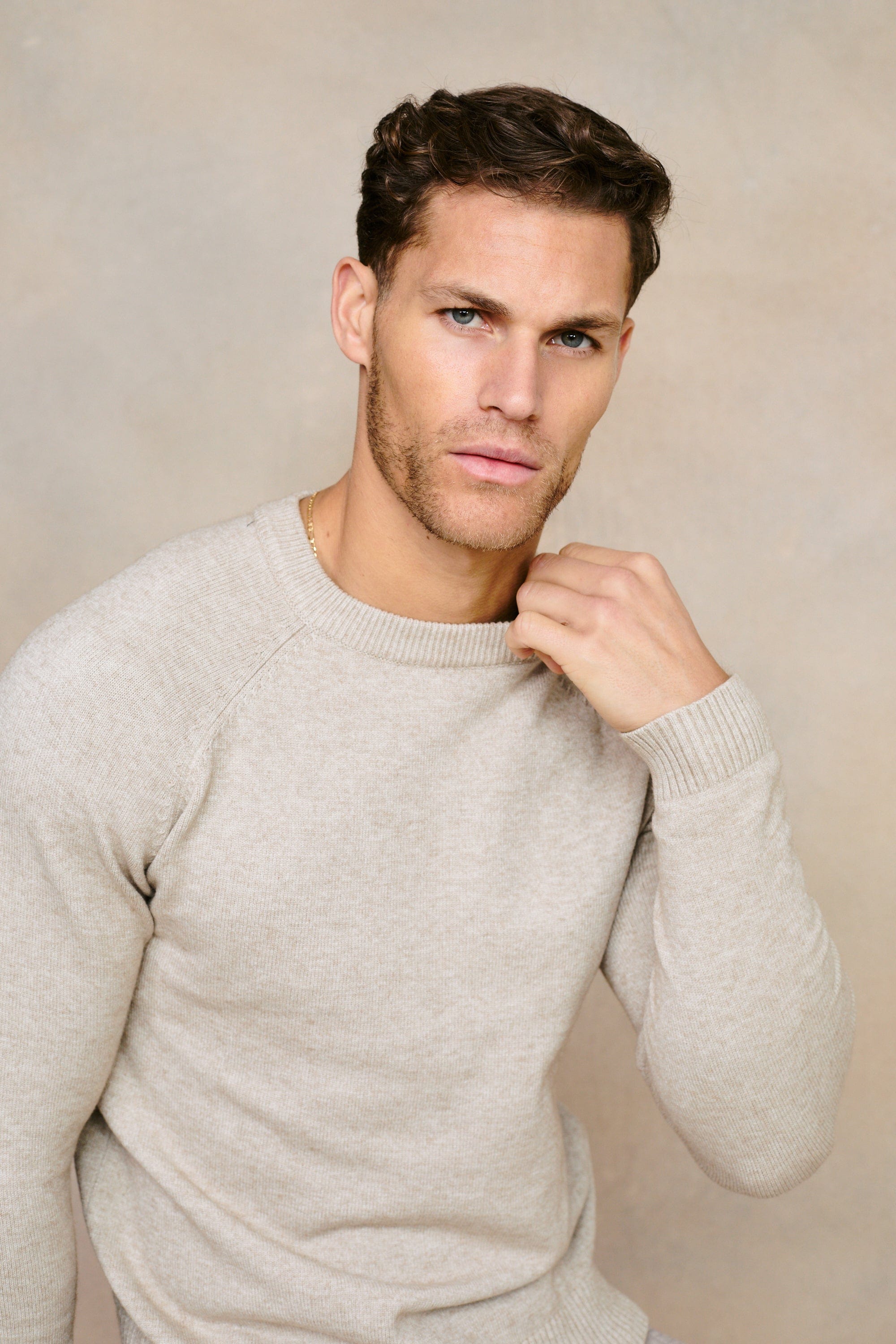 Lando Strickpullover mit Rundhalsausschnitt - Haferflocken 