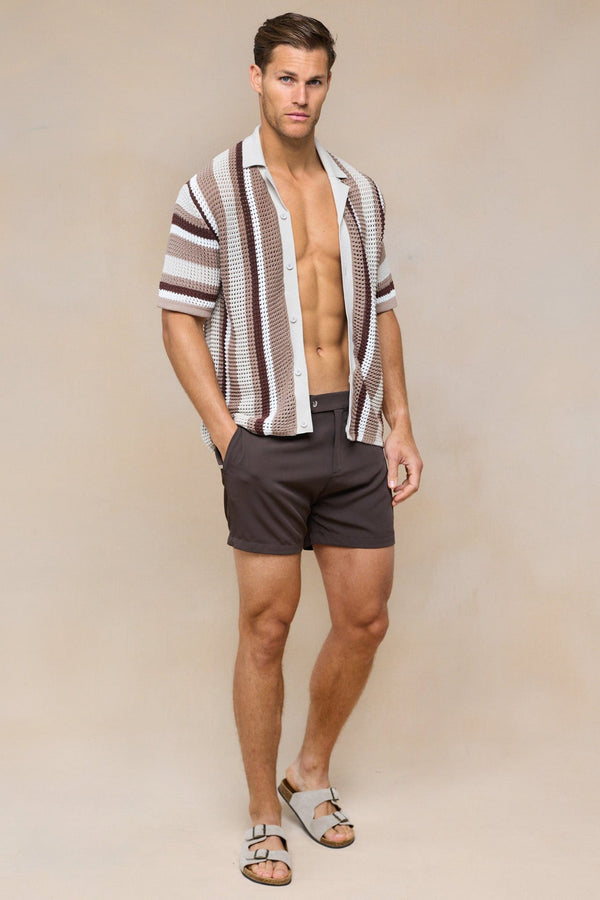 Dell'Amore Crochet Knit Shirt - Brown