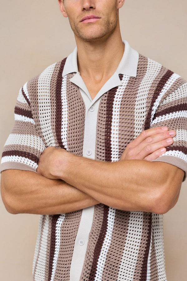 Dell'Amore Crochet Knit Shirt - Brown