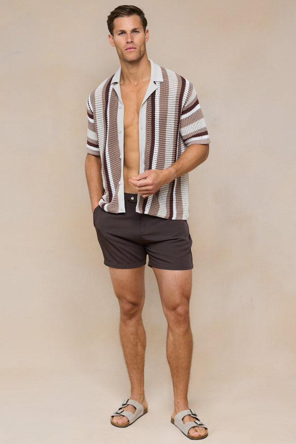 Dell'Amore Crochet Knit Shirt - Brown