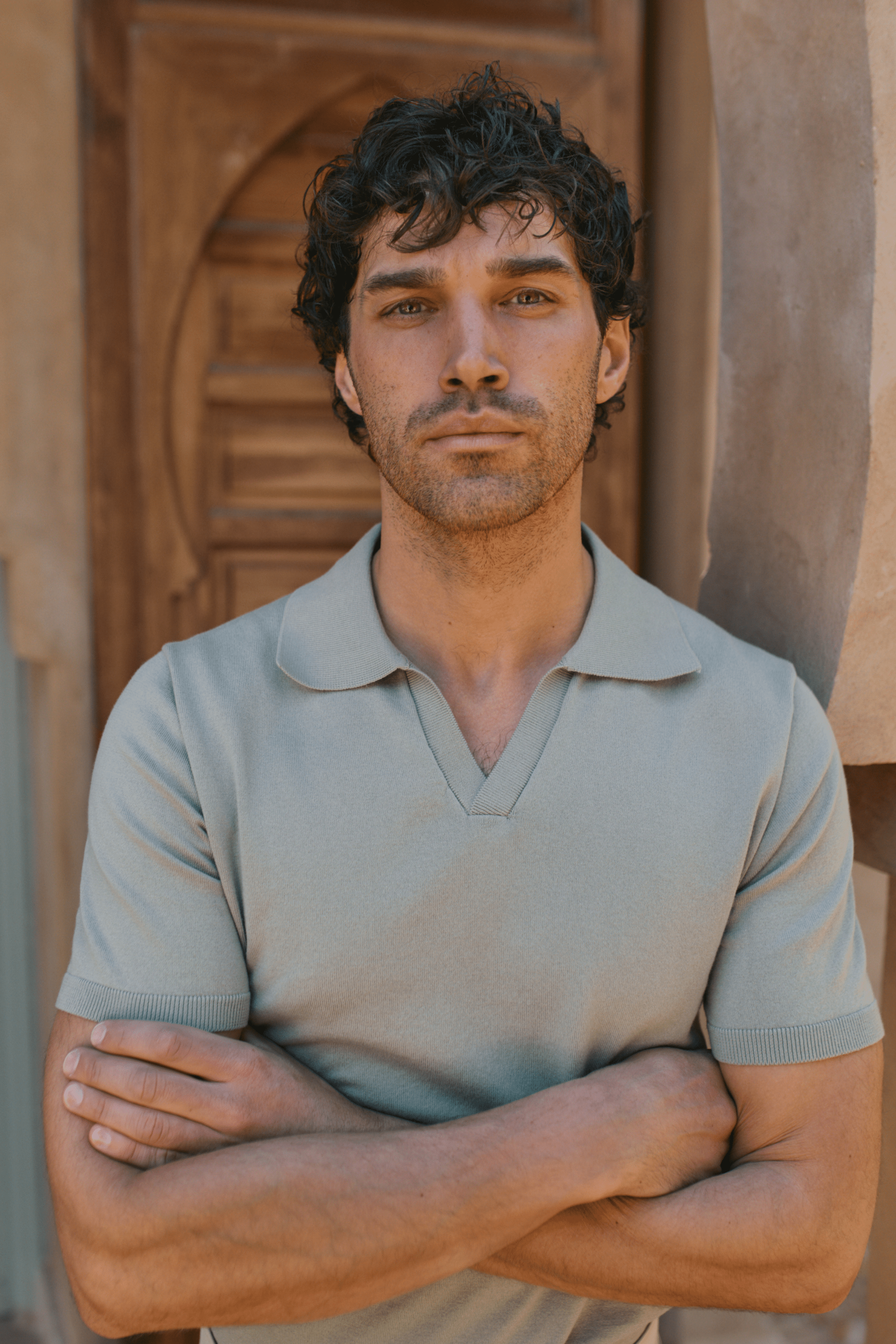 Privia Knitted Open Neck Polo - Sage Green