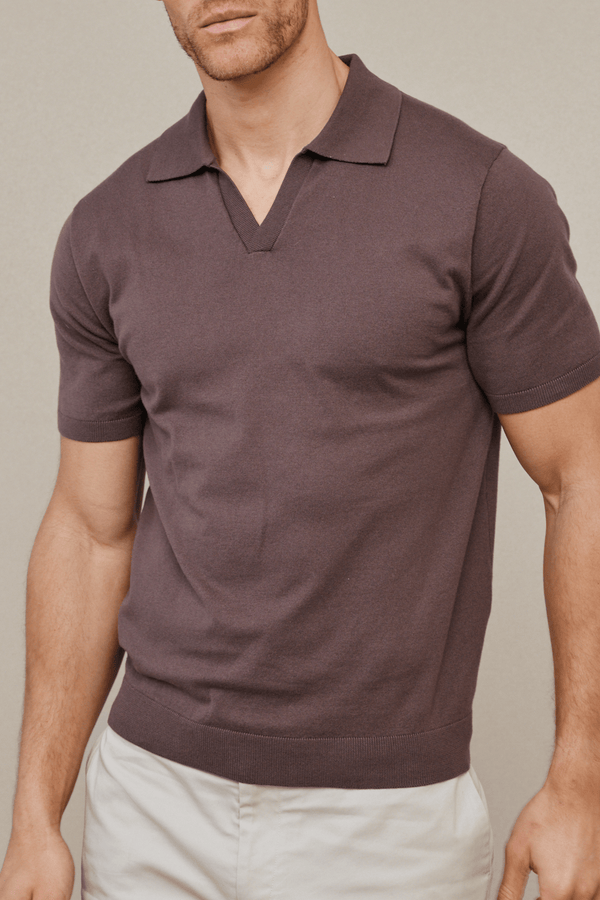 Privia Knitted Open Neck Polo - Mocha