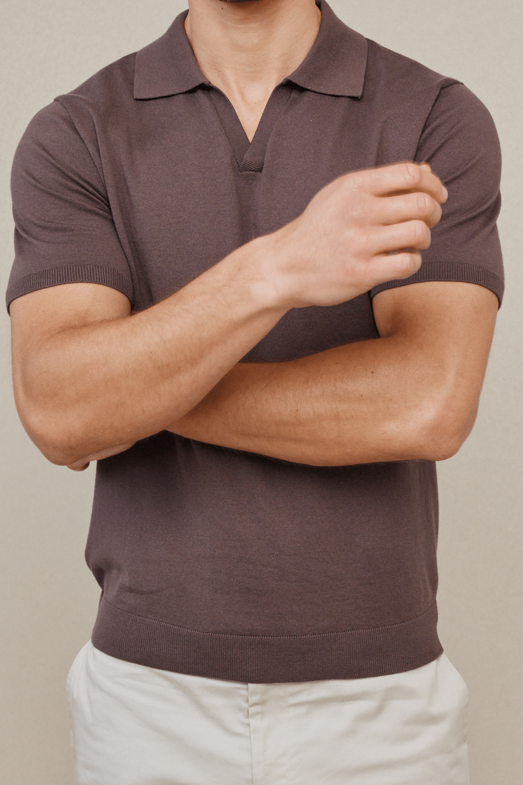 Privia Knitted Open Neck Polo - Mocha