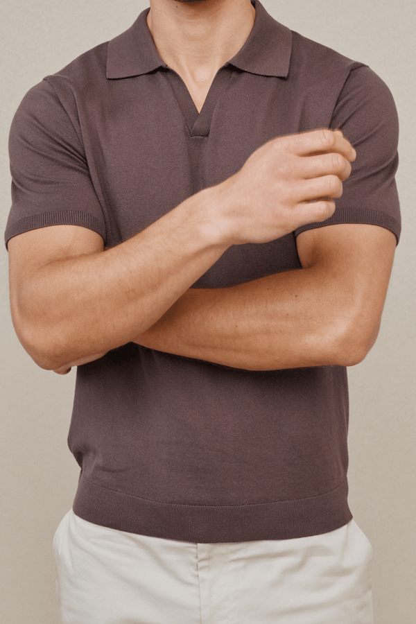 Privia Knitted Open Neck Polo - Mocha