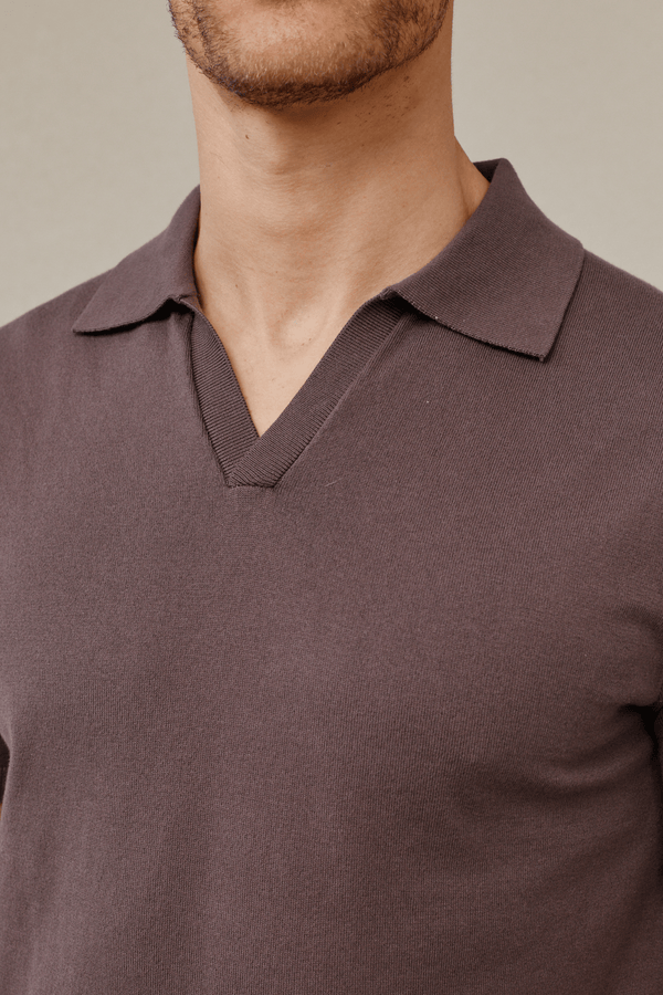 Privia Knitted Open Neck Polo - Mocha