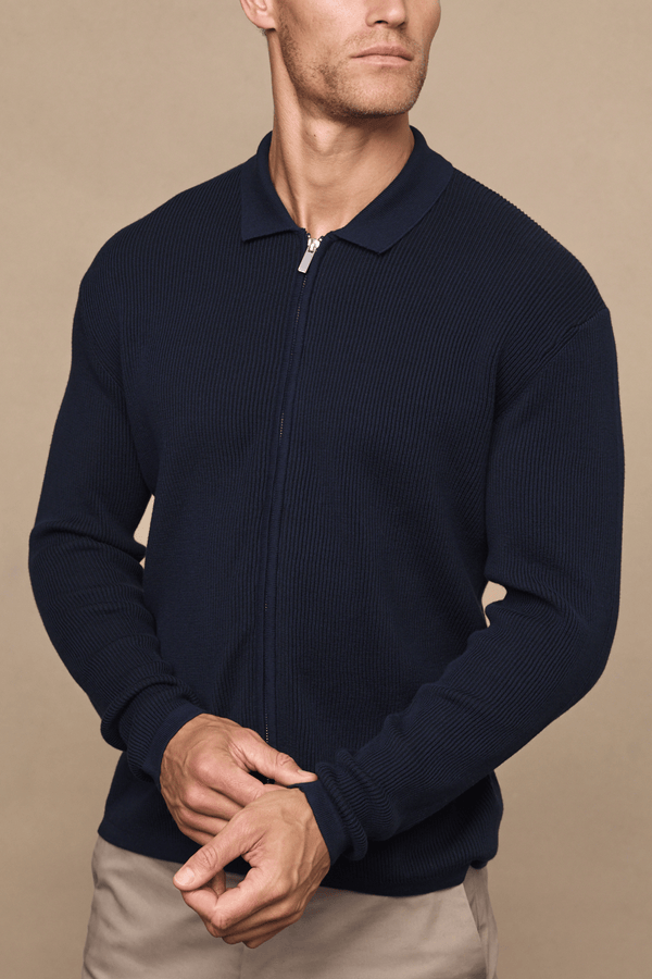 Nikos Cotton Zip Through Jacket - Navy