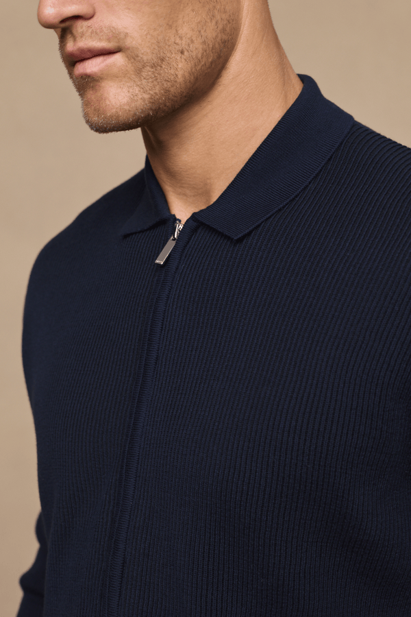 Nikos Cotton Zip Through Jacket - Navy