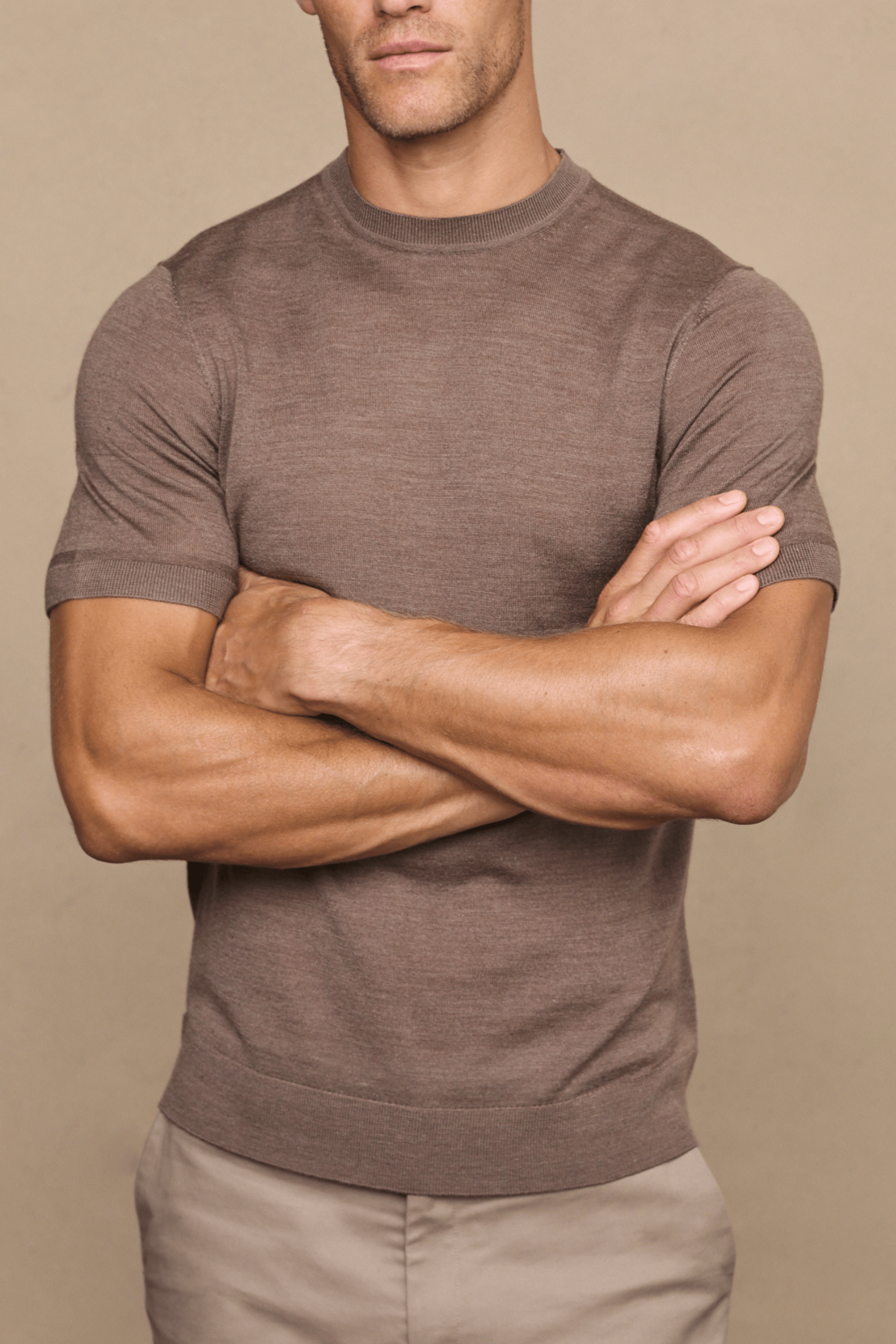 Cedric Fine Knit T-Shirt - Brown Marl