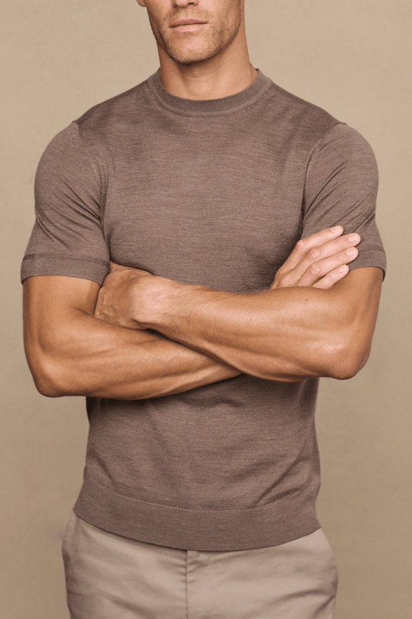 Cedric Fine Knit T-Shirt - Brown Marl