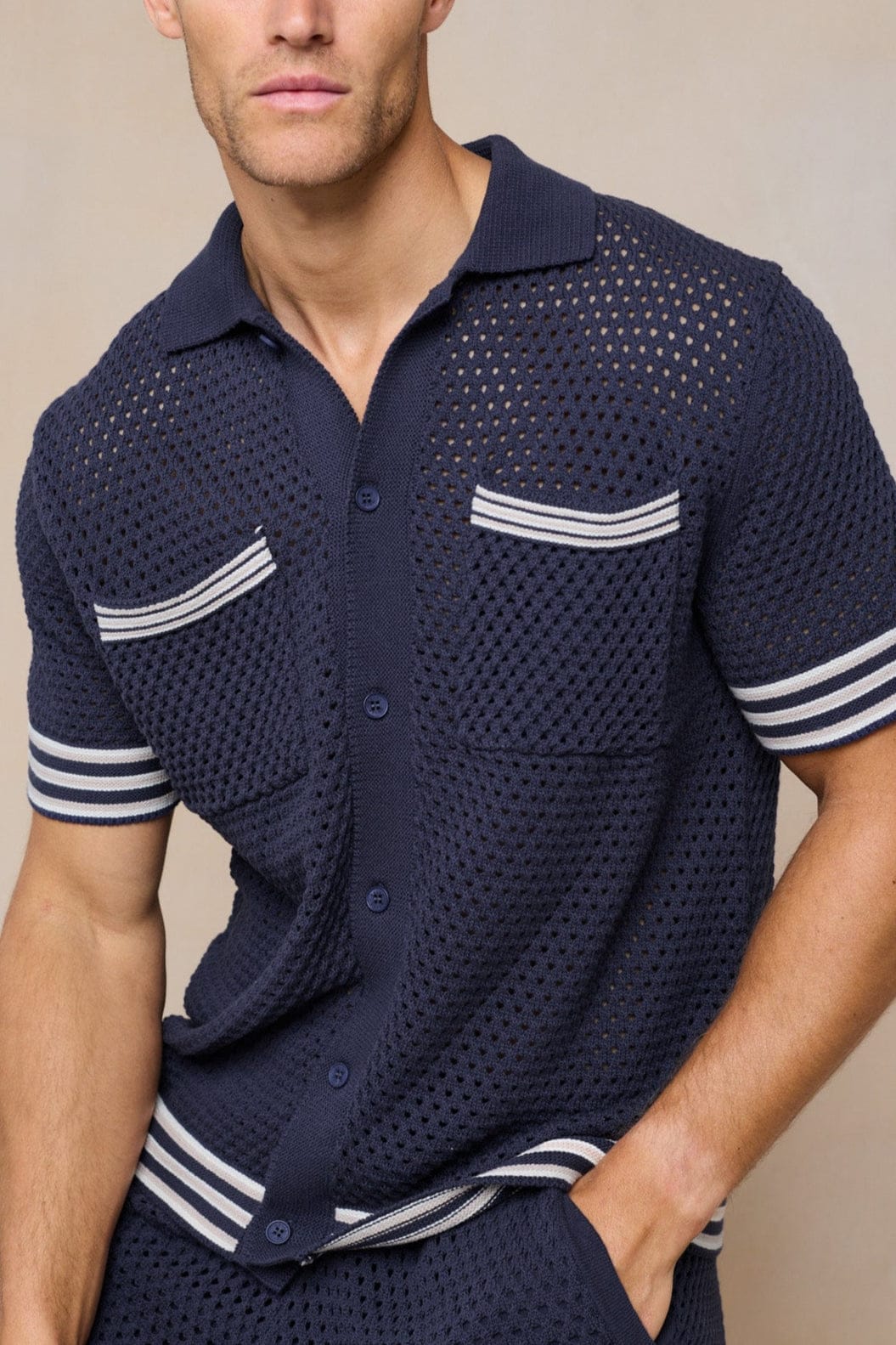 Cipressi Crochet Knit Shirt - Navy