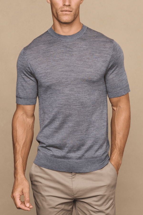 Cedric Fine Knit T-Shirt - Grey Marl