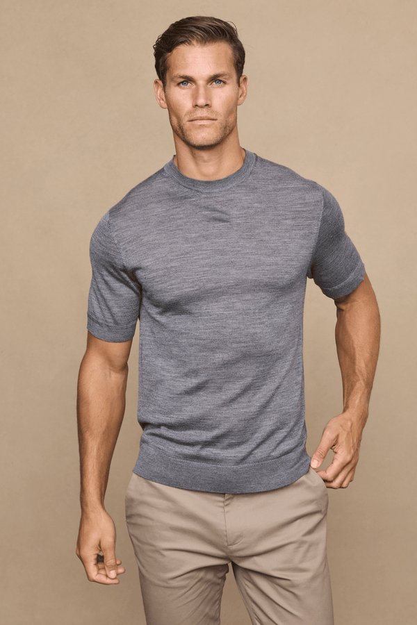 Cedric Fine Knit T-Shirt - Grey Marl