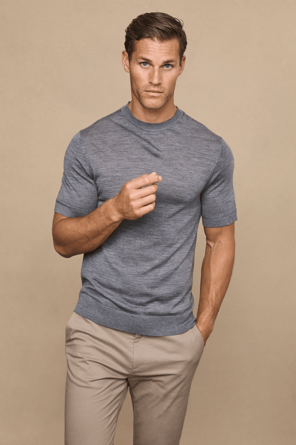 Cedric Fine Knit T-Shirt - Grey Marl