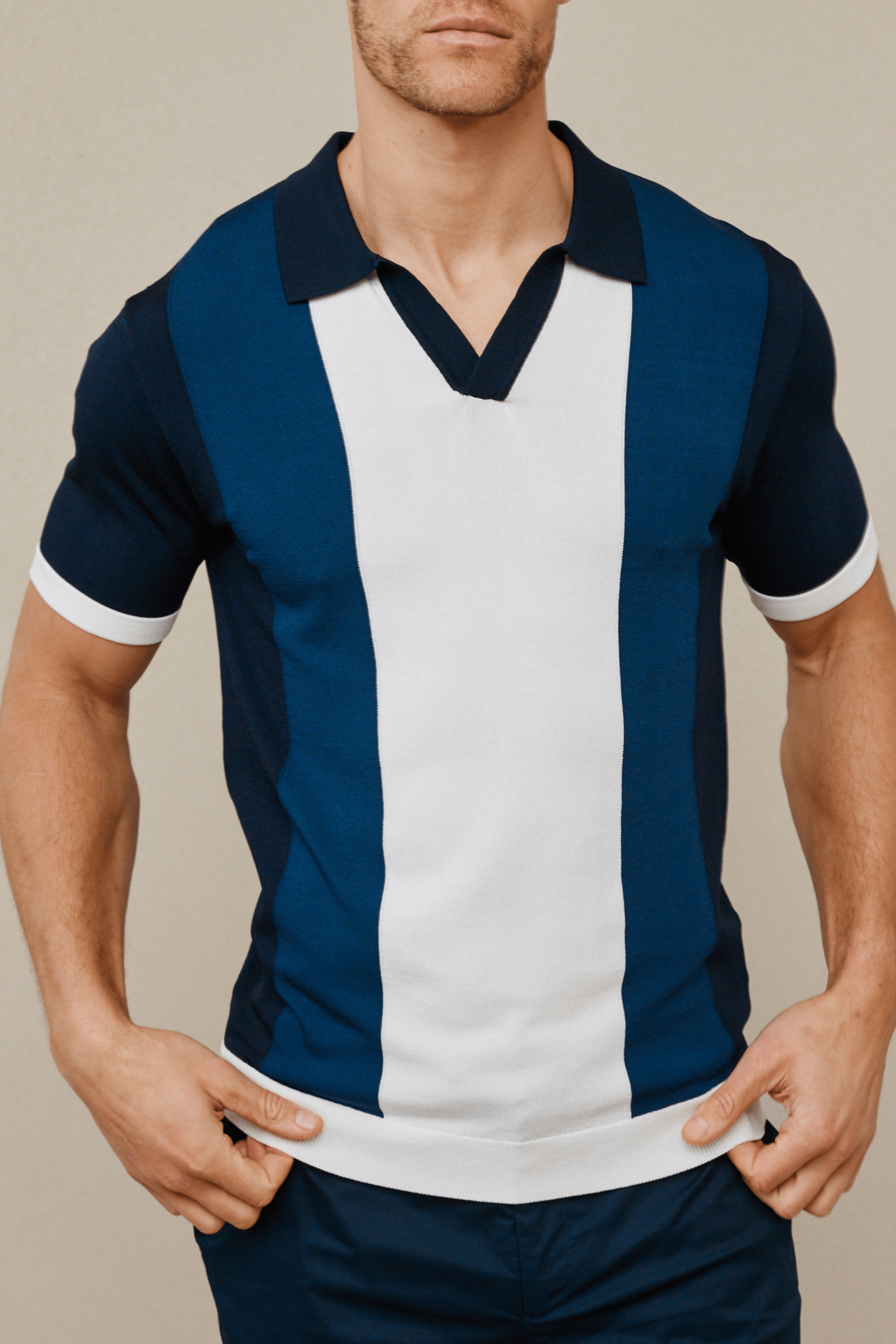 Campi Colour Block Polo Shirt - Navy