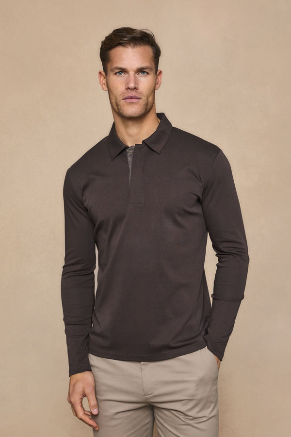 Santi Long Sleeve Mercerised Polo Shirt - Brown