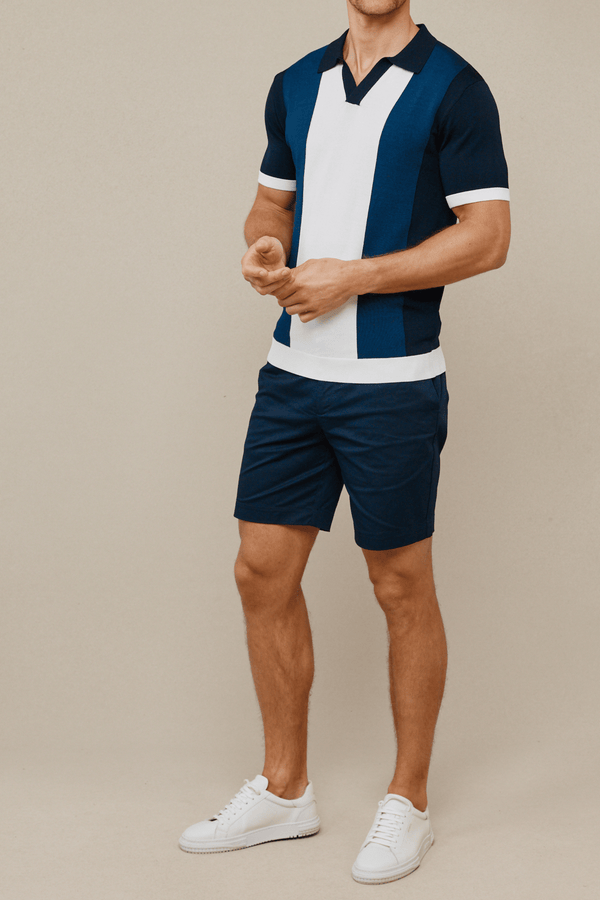 Campi Colour Block Polo Shirt - Navy