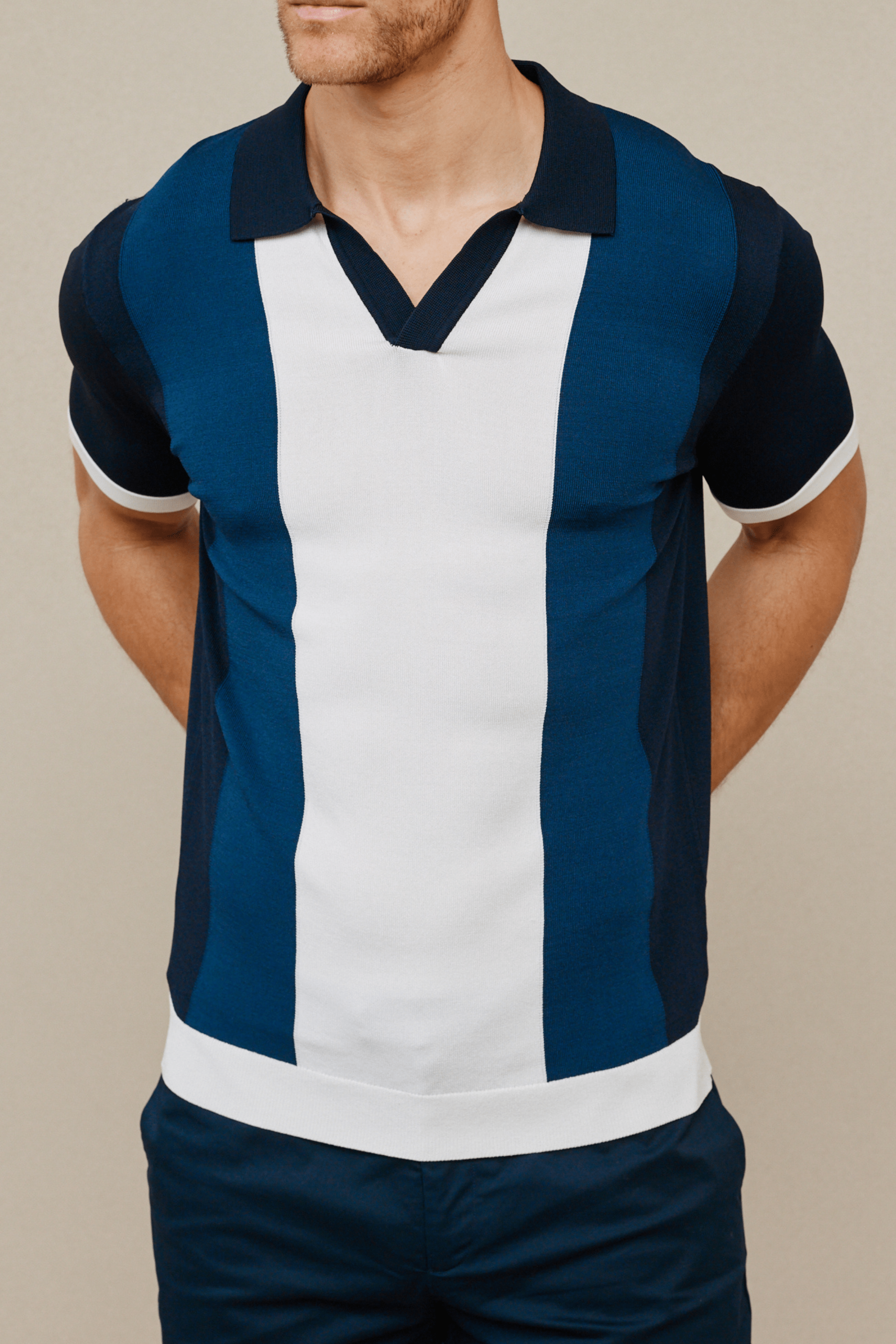 Campi Colour Block Polo Shirt - Navy