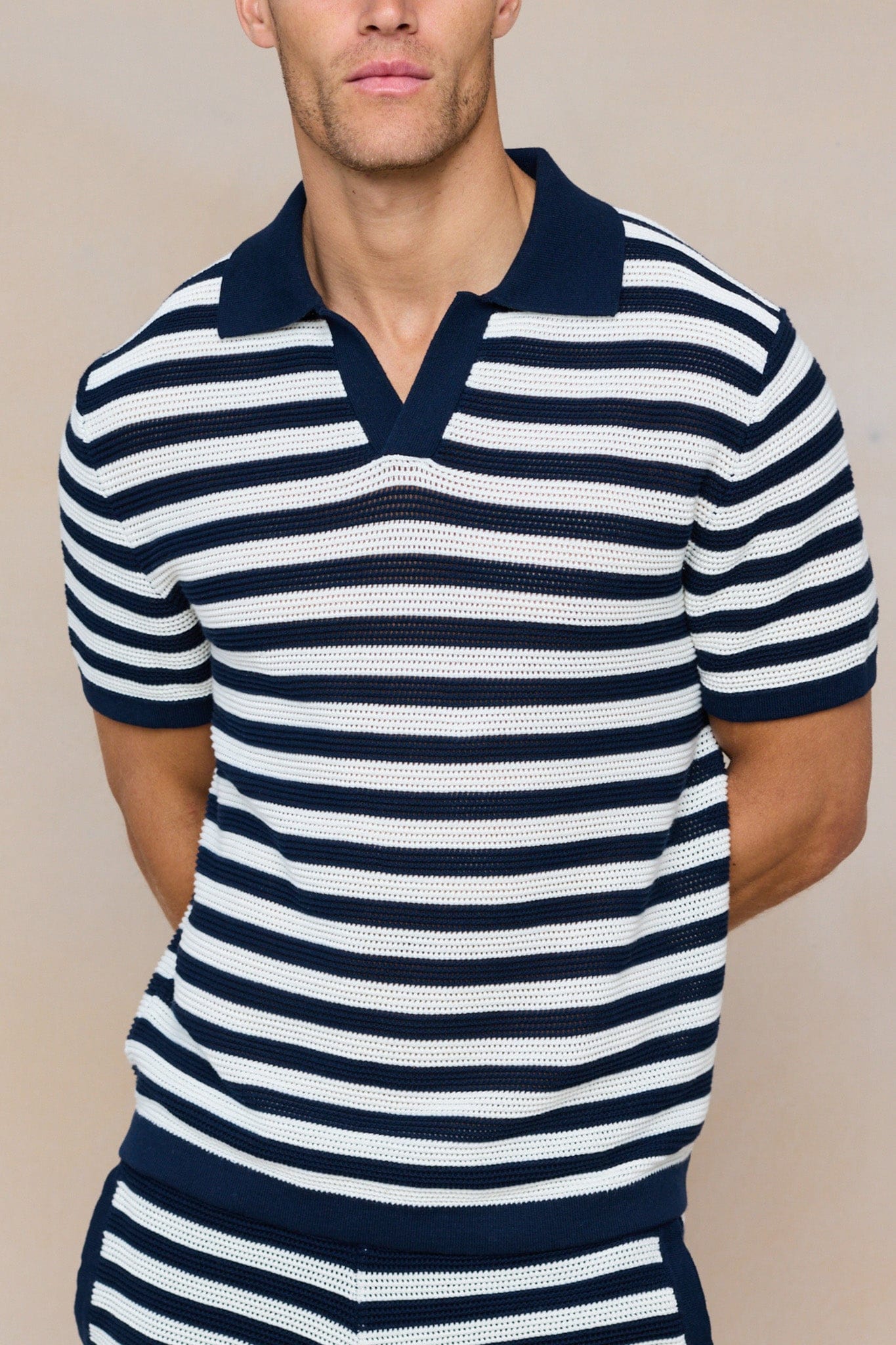 Lattolo Striped Knit Polo Shirt - Navy/Ecru
