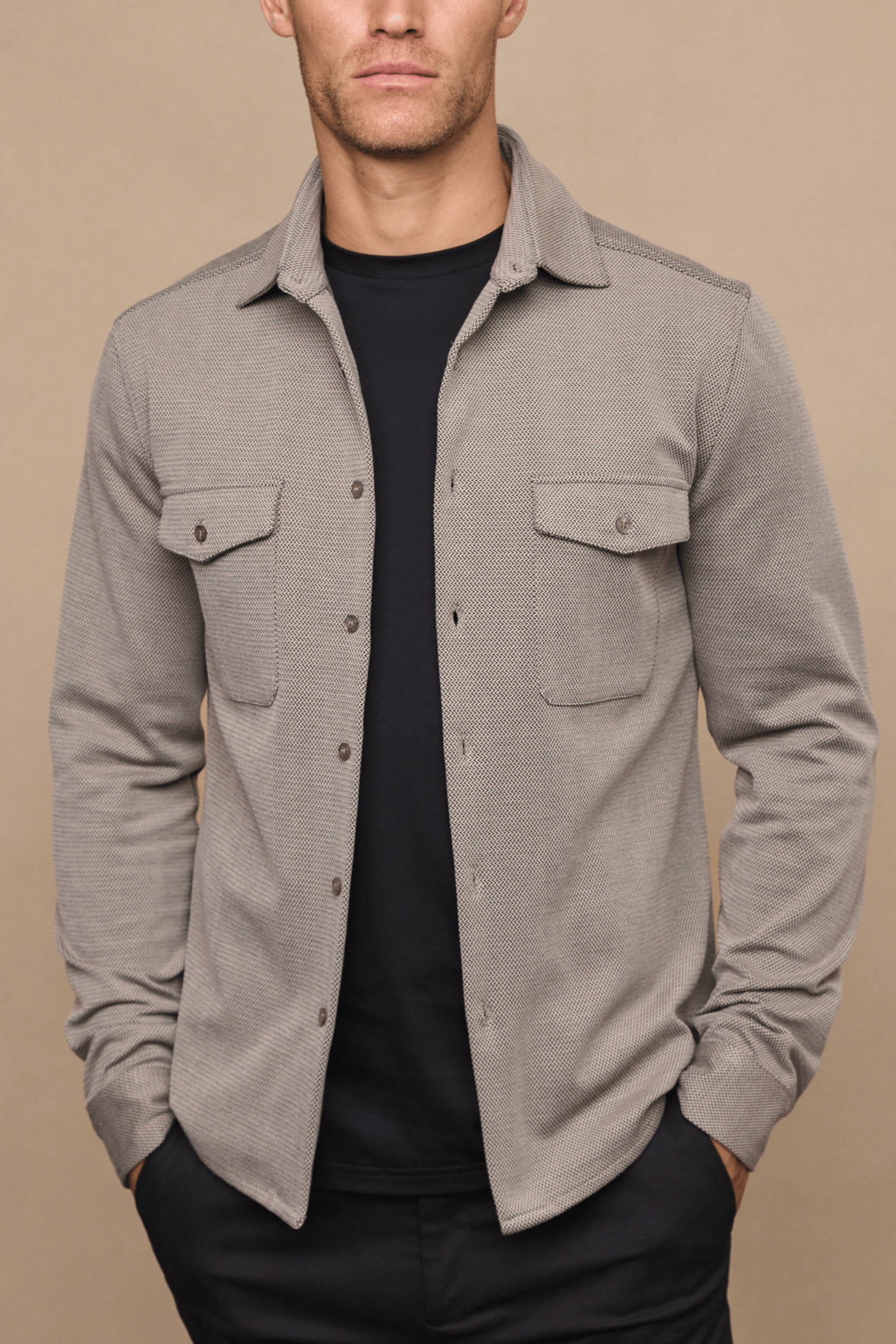 Jacques Textured Overshirt - Beige/Brown