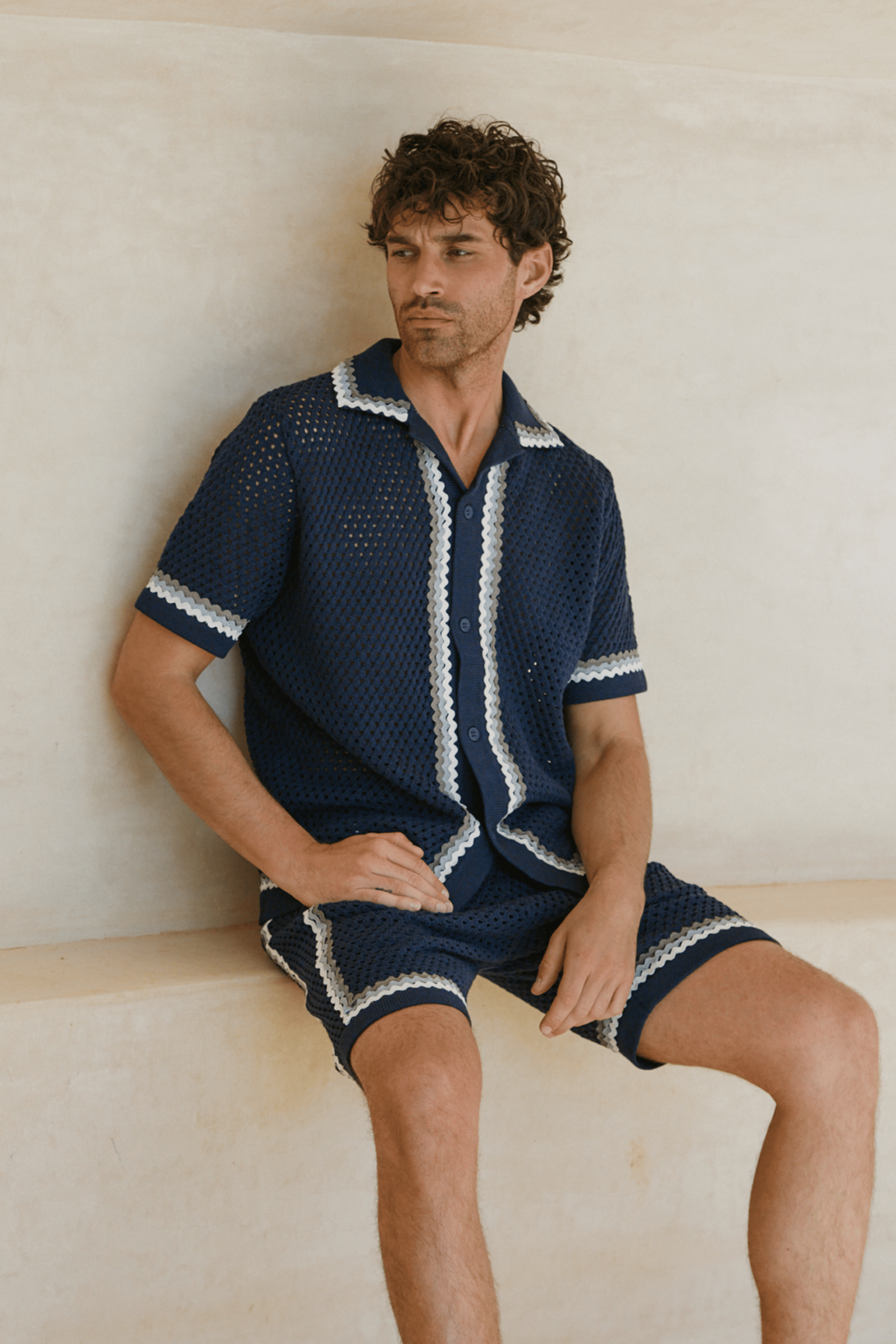 Marconi Crochet Knit Shirt - Navy