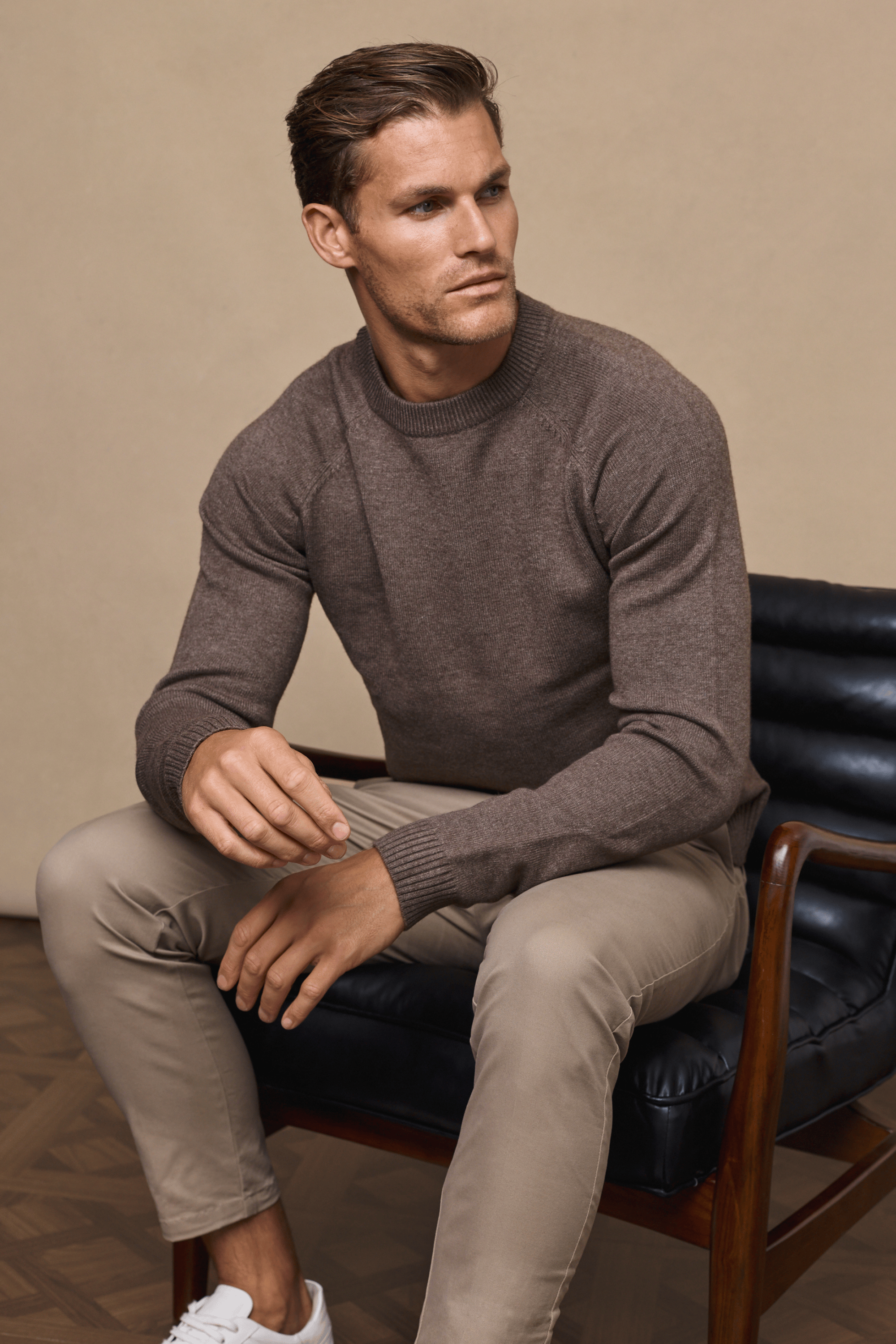 Lando Crew Neck Knit Sweater - Brown Marl
