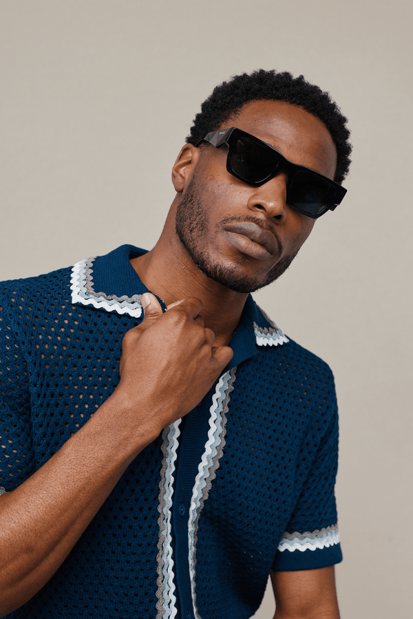 Marconi Crochet Knit Shirt - Navy