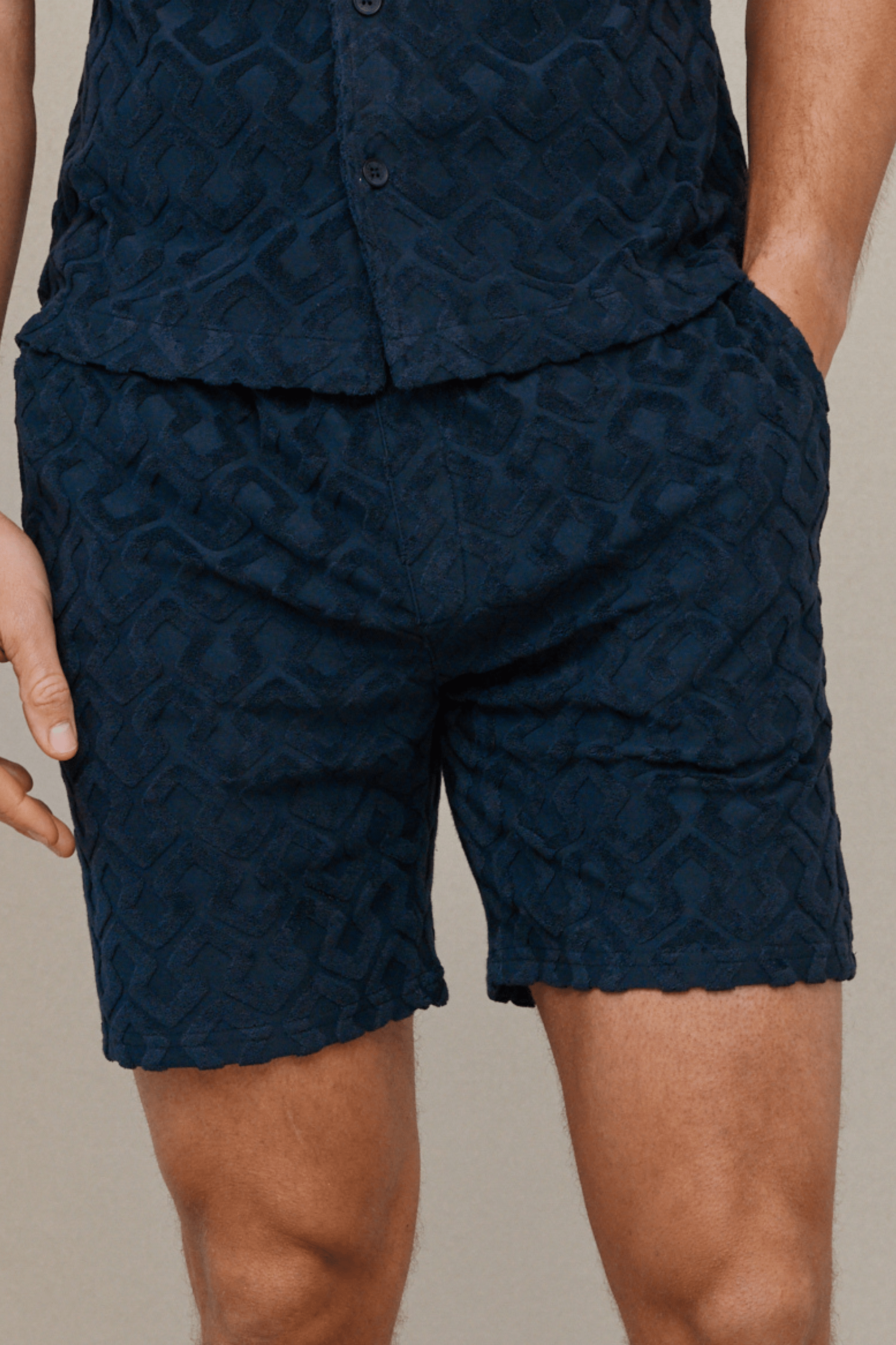 Fontana Flocked Towelled Short - Navy