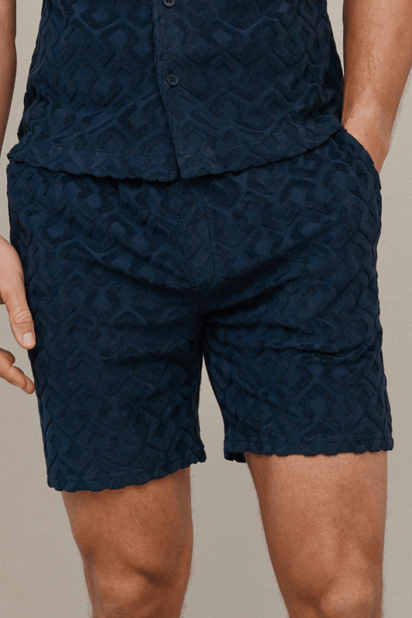 Fontana Flocked Towelled Short - Navy