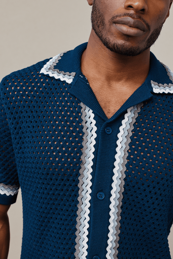 Marconi Crochet Knit Shirt - Navy