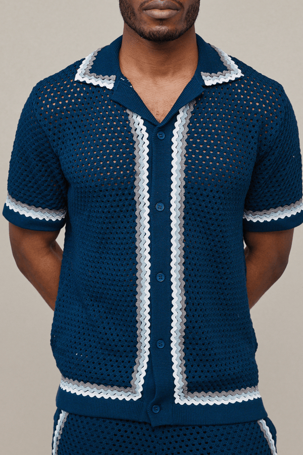 Marconi Crochet Knit Shirt - Navy