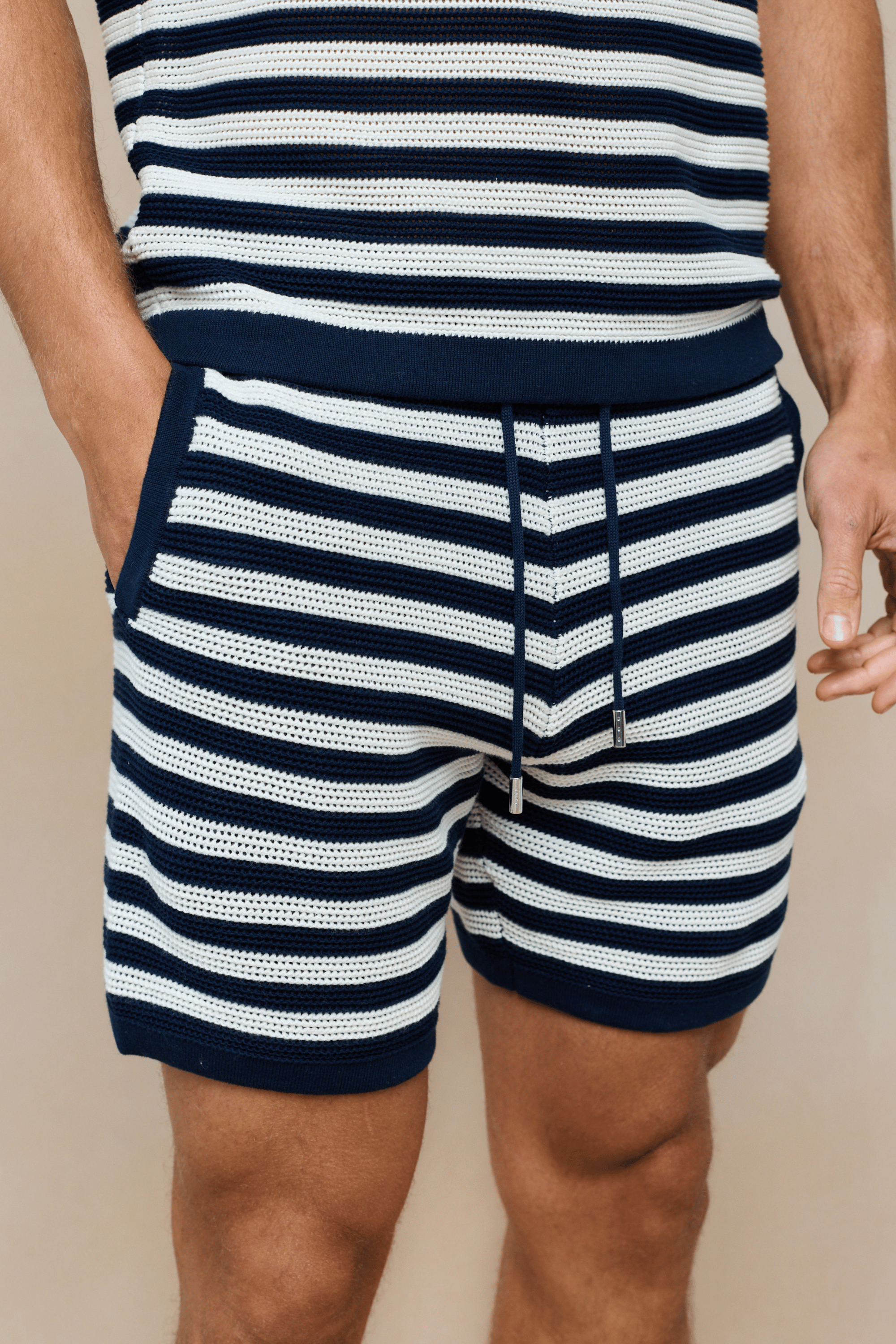 Lattolo Striped Knit Short - Navy/Ecru