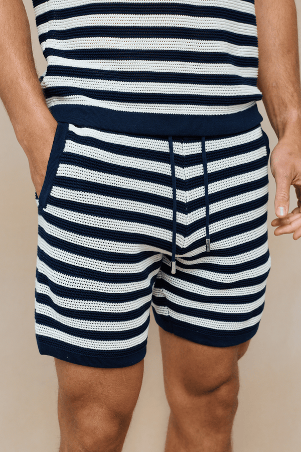 Lattolo Striped Knit Short - Navy/Ecru