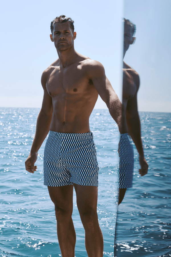 Rambla Printed Buckle Swim Short - Navy/White