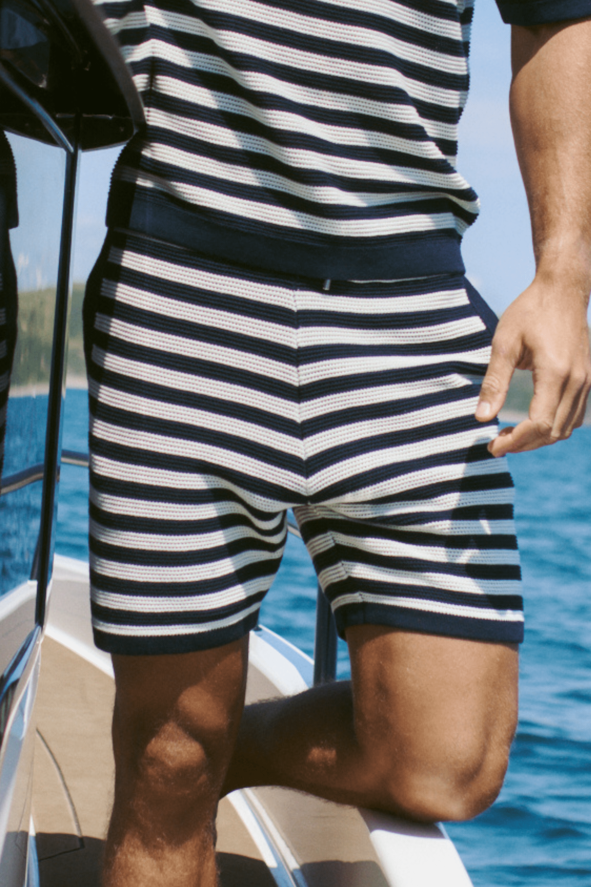 Lattolo Striped Knit Short - Navy/Ecru