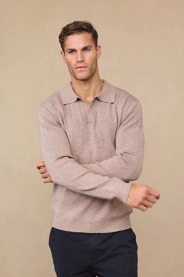 Lennon Open Collar Polo - Biscuit Beige