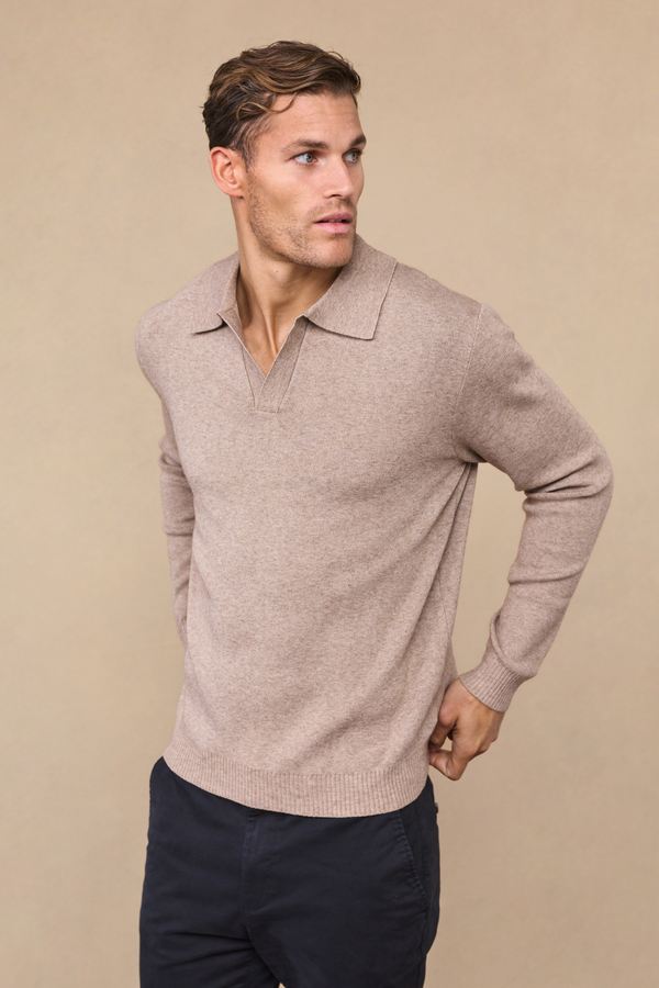 Lennon Open Collar Polo - Biscuit Beige