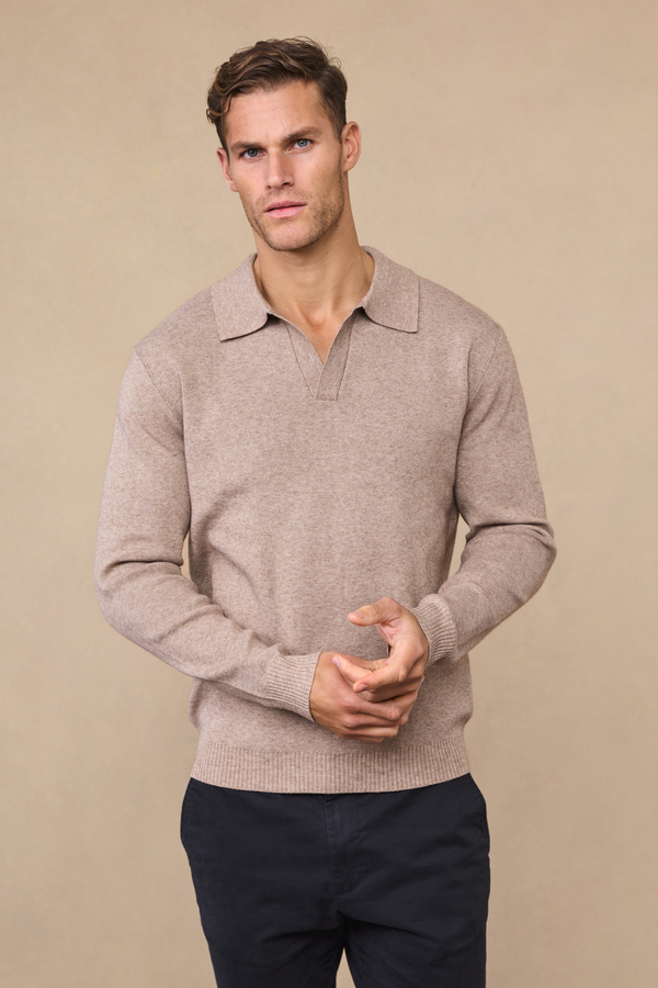 Lennon Open Collar Polo - Biscuit Beige