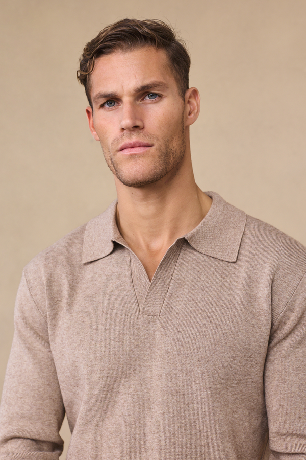 Lennon Open Collar Polo - Biscuit Beige