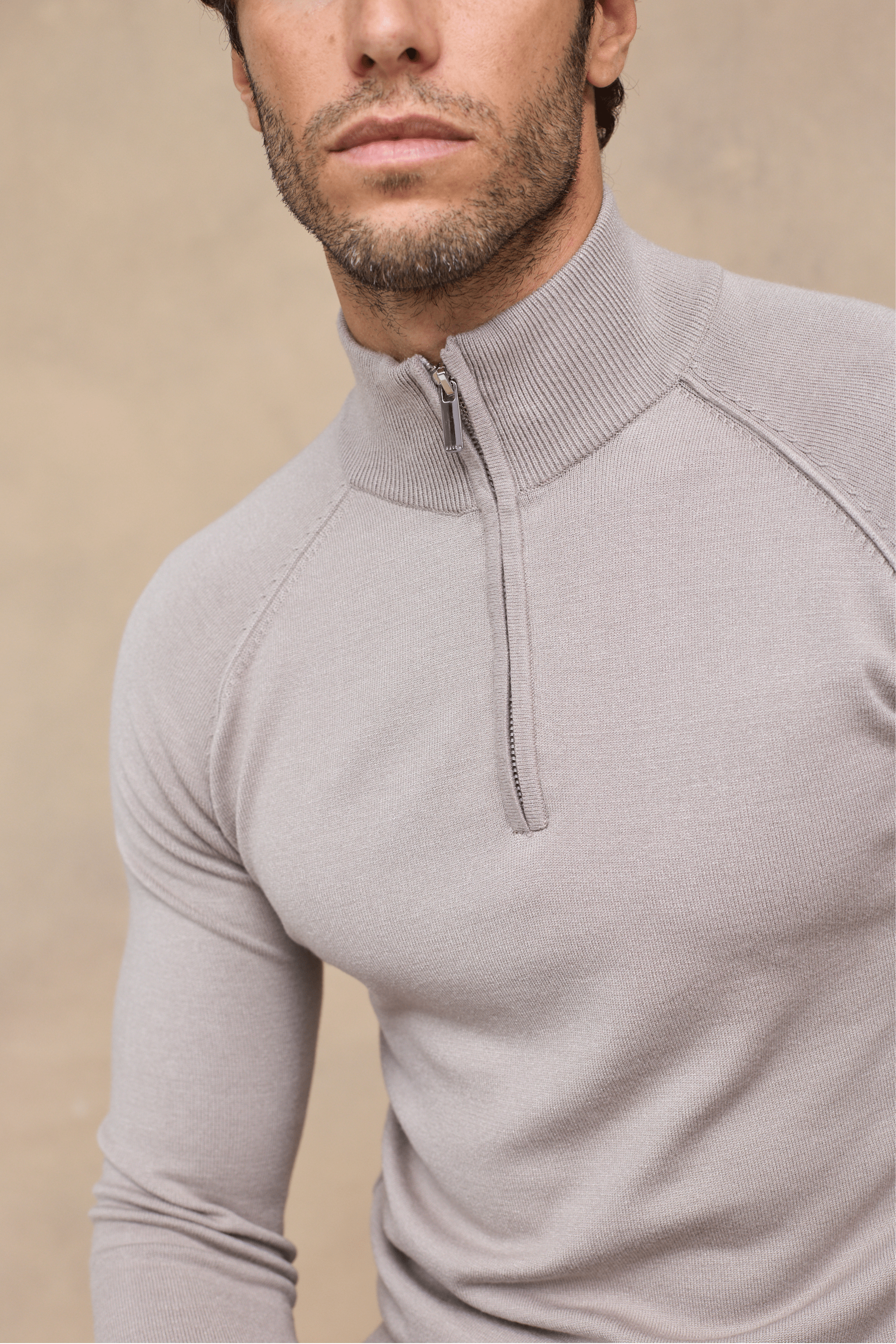 Alex Knitted Half Zip Jumper - Taupe
