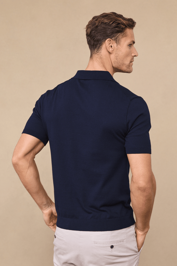 Privia Knitted Open Neck Polo - Navy