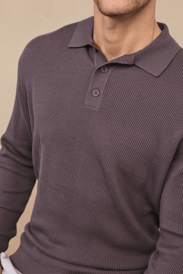 Angus Ribbed Polo - Mushroom